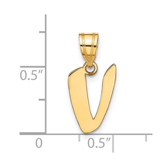 Kazi Luxury 14k Yellow Gold Polished Script Letter V Initial Pendant - Picture 4 of 4